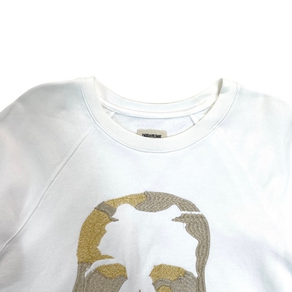ZADIG & Voltaire Upper Skull Glitter Embroidered SweatShirt in White Size XS - Picture 4 of 10